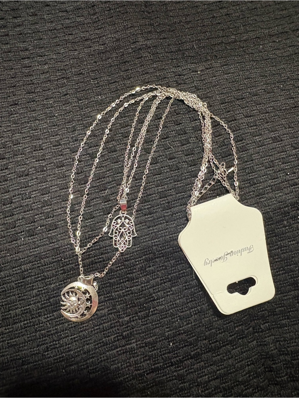 Silver Hamsa and Sun Layered Necklace - Women Jewelry